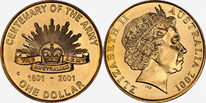 1 dollar 2001 Army Centenary Australia