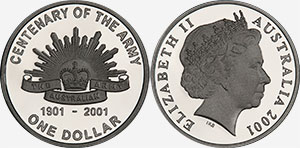1 dollar 2001 Army Centenary Australia
