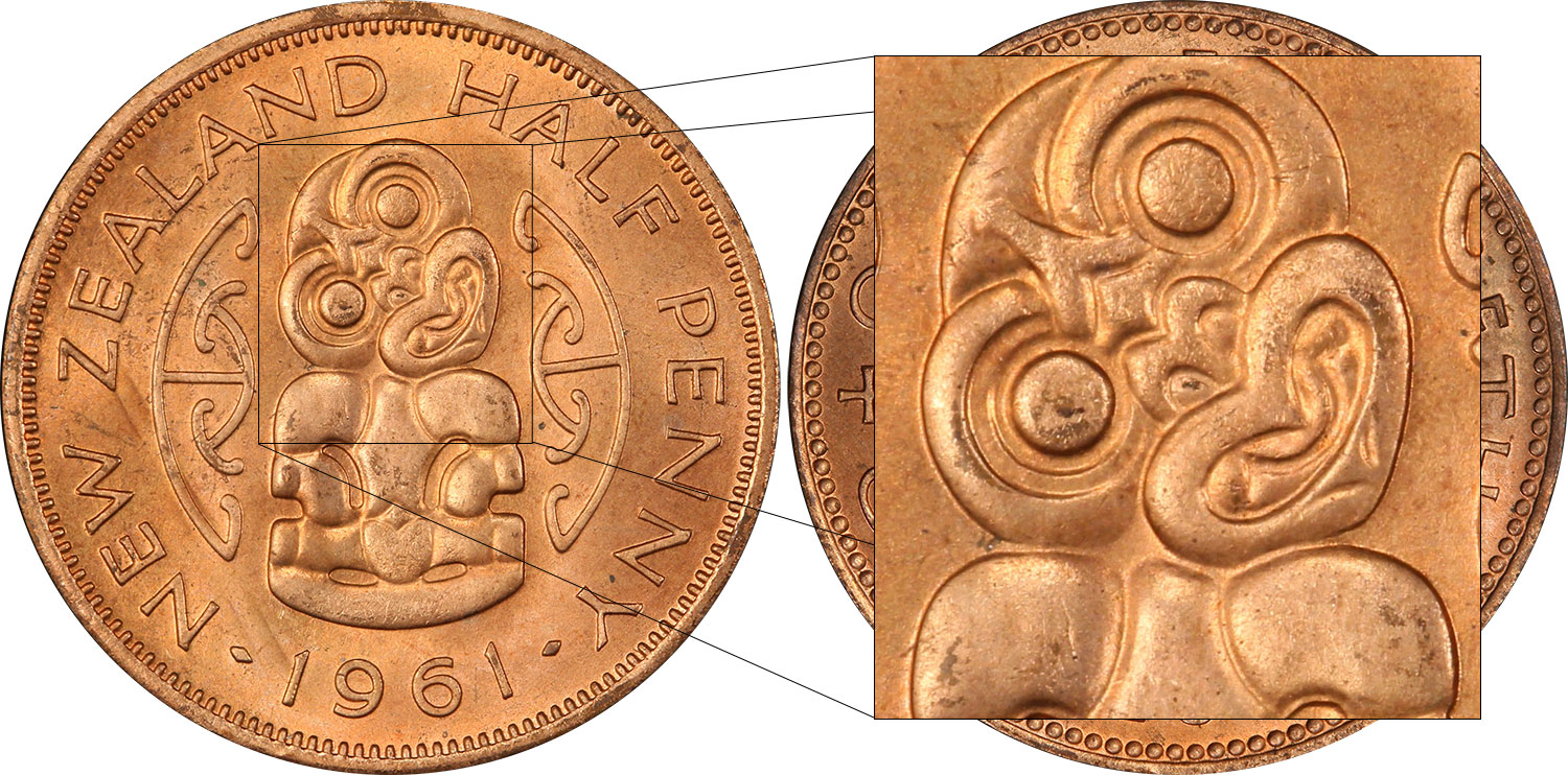 Broken neck halfpenny 1961 - New Zealand coin