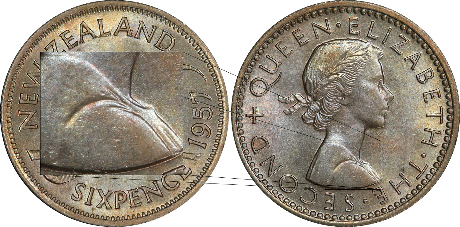 Strap sixpence 1957 - New Zealand coin