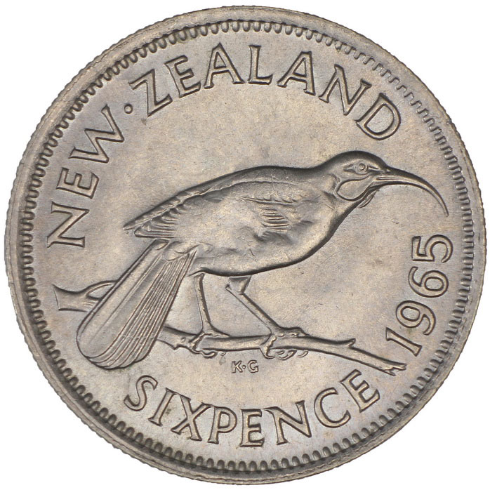 Broken wing sixpence 1965 - New Zealand coin