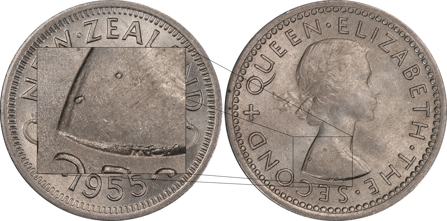 2 dots threepence 1955 - New Zealand coin