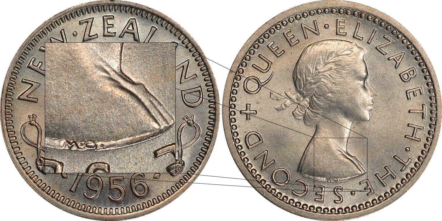 No strap threepence 1956 - New Zealand coin