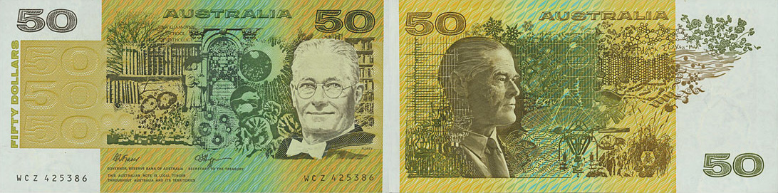 Fifty dollars 1973 to 1995 - Banknote of Australia