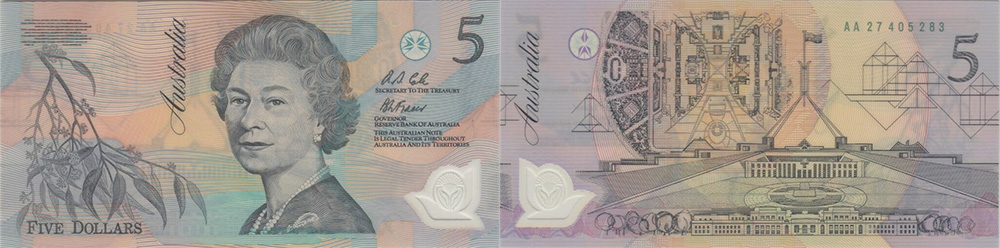 Five dollars 1992 and 1993 - Banknote of Australia