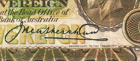 J Heathershaw - Australian banknote signature