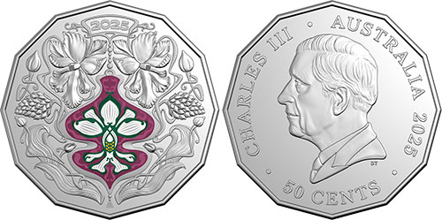 50 cents 2025 Christmas Festive Florals - Silver Australian coin