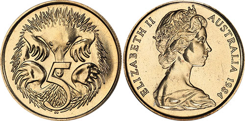 5 cents 1984 High Echidna Australia