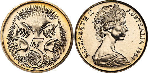 5 cents 1984 Low Echidna Australia