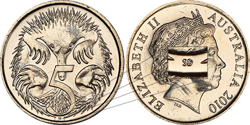 Five cent 2010 - Tiny SD - Initials - 5 cents - Decimal coin