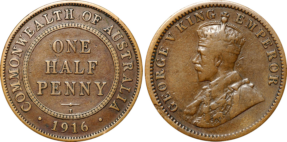 Half Penny 1916 I Mintmark - Calcutta Mint Pre-decimal coin