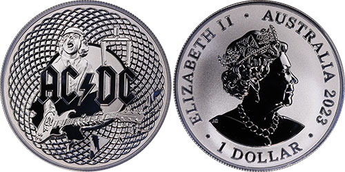 1 dollar 2023 AC/DC Frosted Uncirculated Australian coin