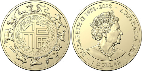One dollar 2024 Lunar Calendar - Australian coin