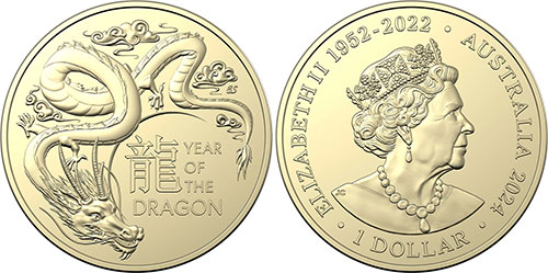 One dollar 2024 Year of the Dragon - Australian coin