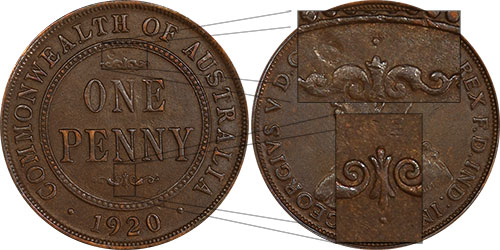 Penny 1920 Double dot Australian Coin