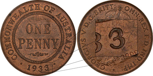 Penny 1933 3 over 2 Australian Coin