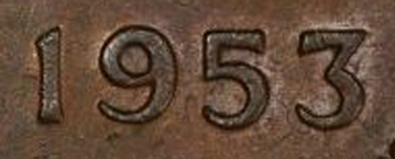 Penny 1953 - Without serif 5 - Different 3 - Pre-decimal coin