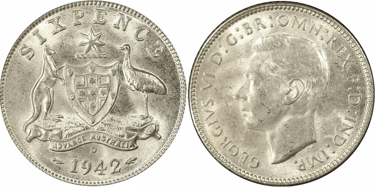 Sixpence 1942 - Australian coin