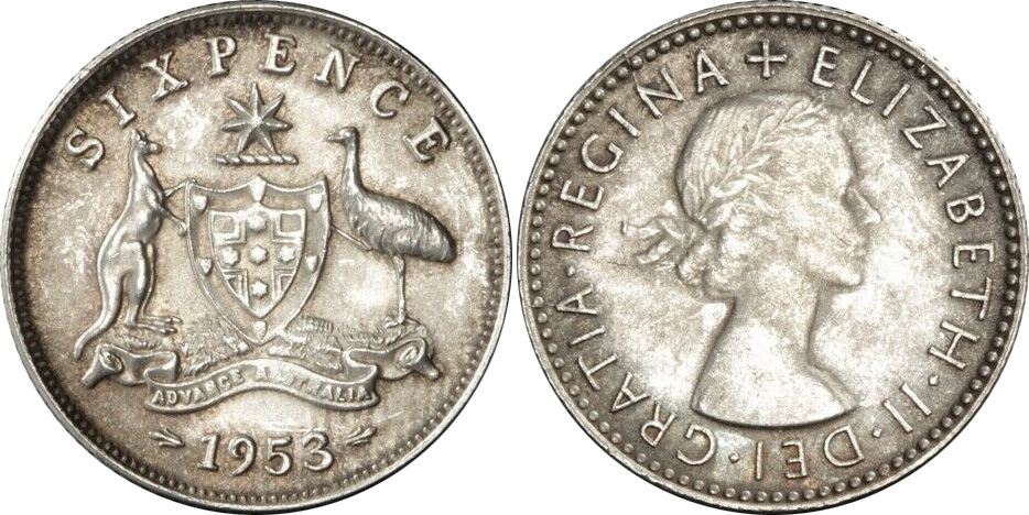 Sixpence 1953 - Australian coin