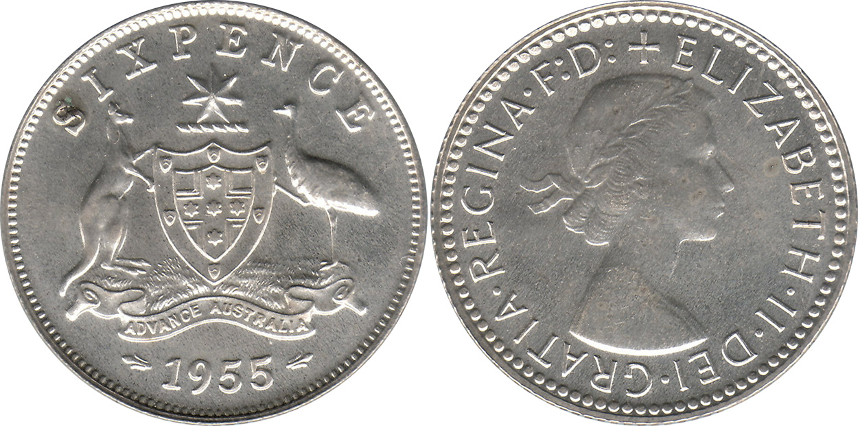 Sixpence 1955 - Australian coin
