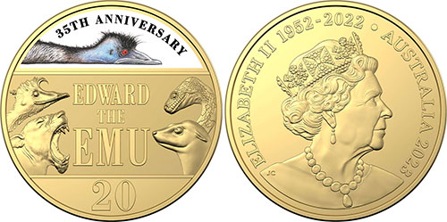 Twenty cent 2023 - Edward the Emu Gold Plated - Australian coin