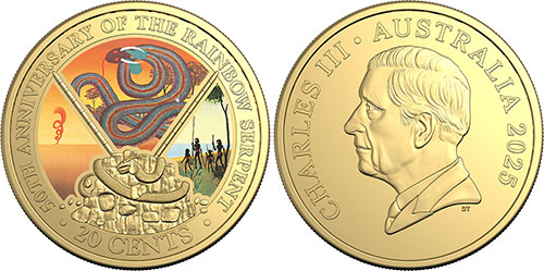 20 cents 2025 Rainbow Serpent Gold Plated Australia