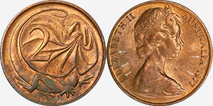 2 cents 1977 Double Die Australia